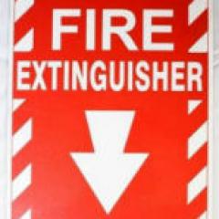 Red Fire Extinguisher Sign With an Arrow