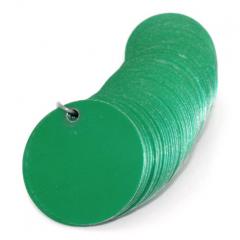 green circular metal tags