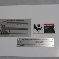 Metal nameplates for vehicle information, danger warning, and hose identification tag