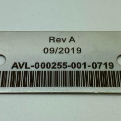 Metal plate etched with a barcode