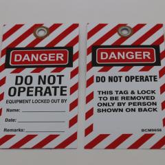 Red and white vinyl Danger warning tags