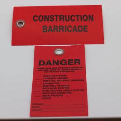 Red vinyl Construction Barricade and Danger Tags