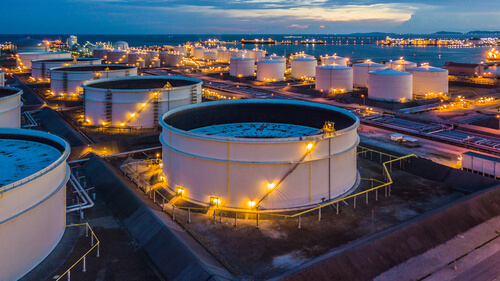 Petrochemical plant storage tanks