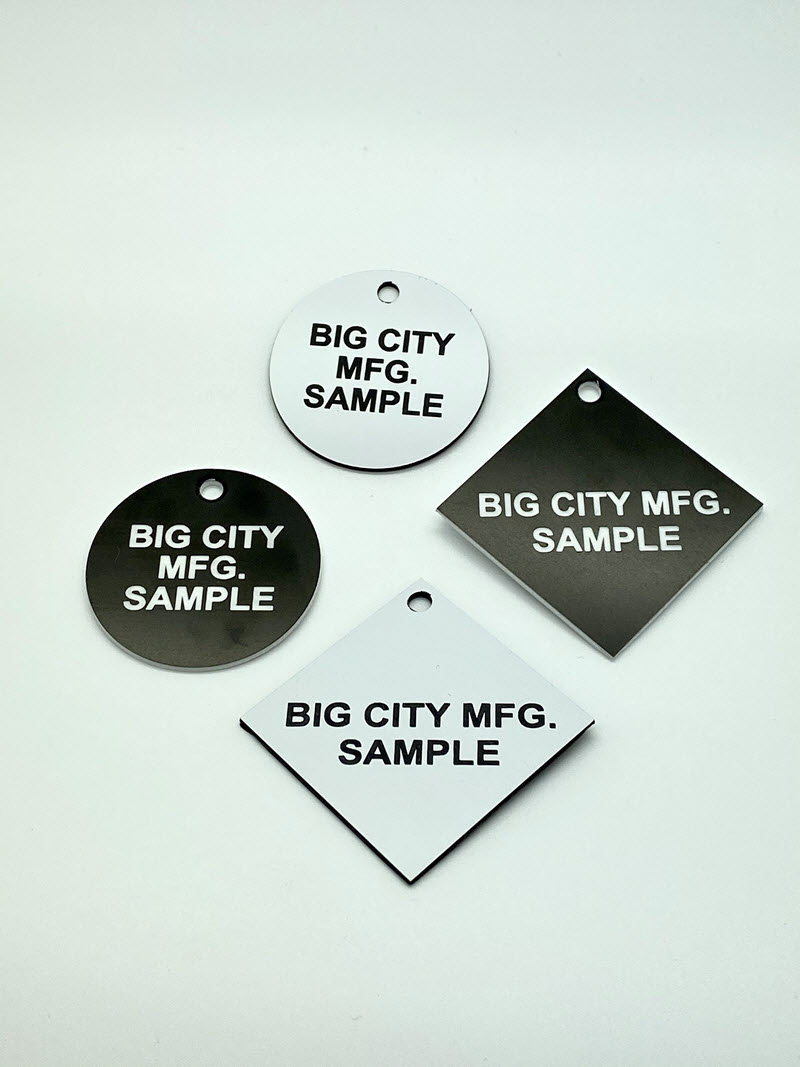 Black and White Circular and Square Plastic Tags for Samples