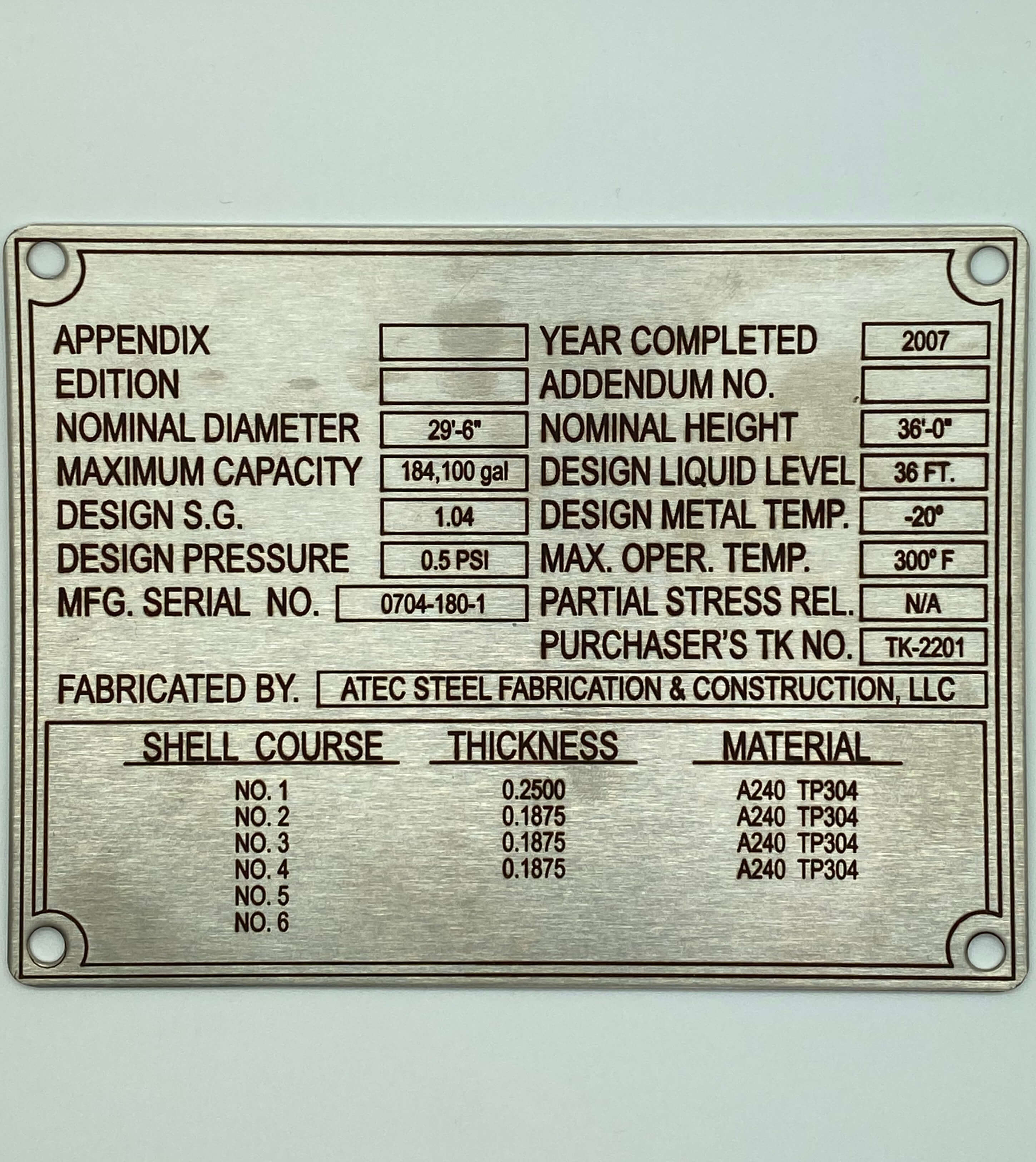 Pressure Vessel Nameplates Custom Stamping Big City Manufacturing